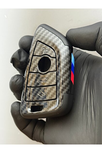 BMW F10, F11, F30, F90 FEM Smart Uyumlu 4 Düğmeli Karbon Fiber Kumanda Anahtar Koruma Kılıfı Siyah M Power