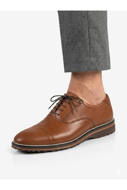 Men's tan genuine leather orthopedic lightweight sole casual shoes
