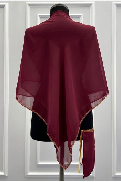 Square Burgundy Chiffon Groom Shoulder Cover, Gold Glitter Edge, Groomsmen Bridesmaid Henna Soldier Shawl Veil