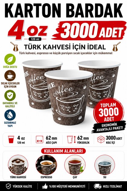 4 Oz Karton Bardak 3000 Adet 120 ml Türk Kahvesi Bardağı Tek Kullanımlık Espresso ve Kahve