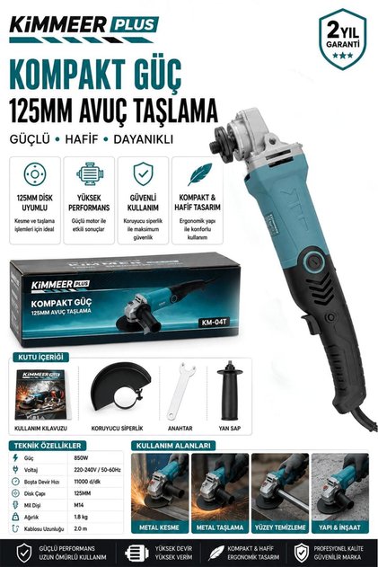 850W 6 KADEMELİ UZUN KUYRUK125 MM AVUÇ TAŞLAMA MAKİNESİ