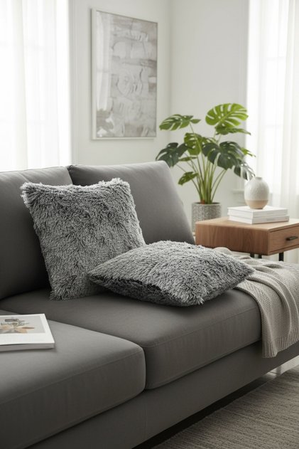 Puffy Cotton Cushion Cover Set of 2 43X43 cm Decorative Cushion with Zipper