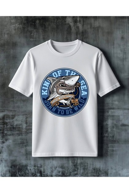 Great White Shark Kof Design Printed Oversize T-Shirt