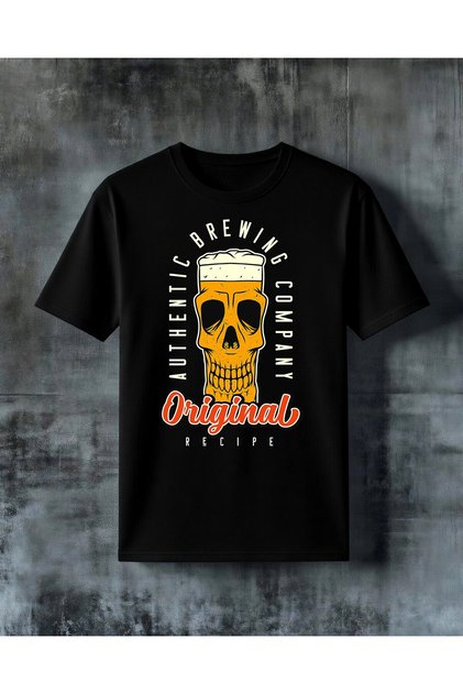 Authentic Brewing Skull Printed Oversize T-Shirt