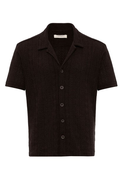 Apaş collar knitted patterned men's shirt
