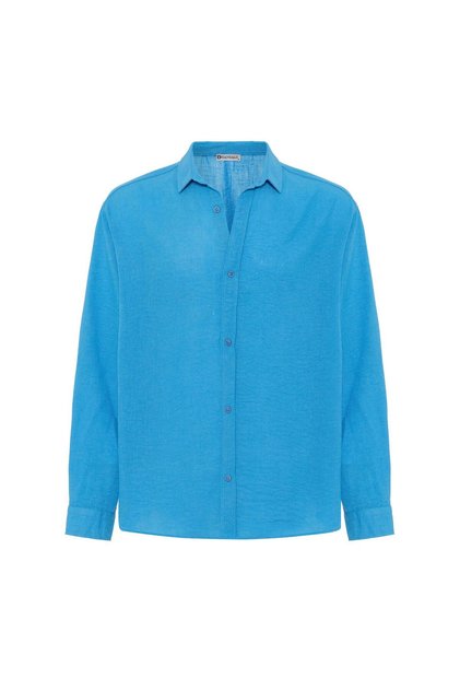 Basic Oversize Uzun Kol Keten Görünümlü Gömlek