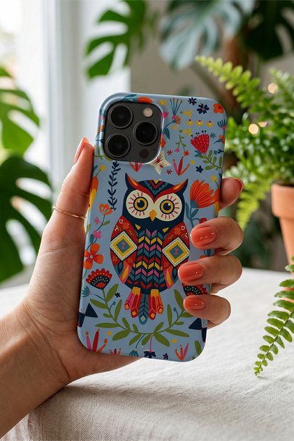 iPhone 15 Pro Max Compatible Launch Silicone Owl Pattern Shock-Absorbing Case Blue
