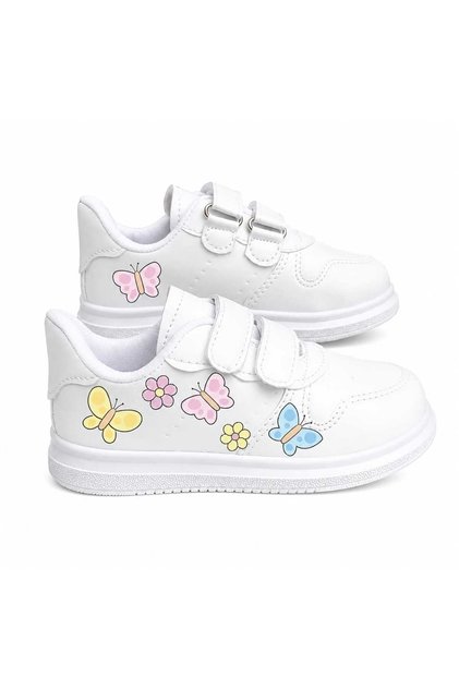 Daisy Garden Printed White Striped Children's Sports Shoes Sneaker