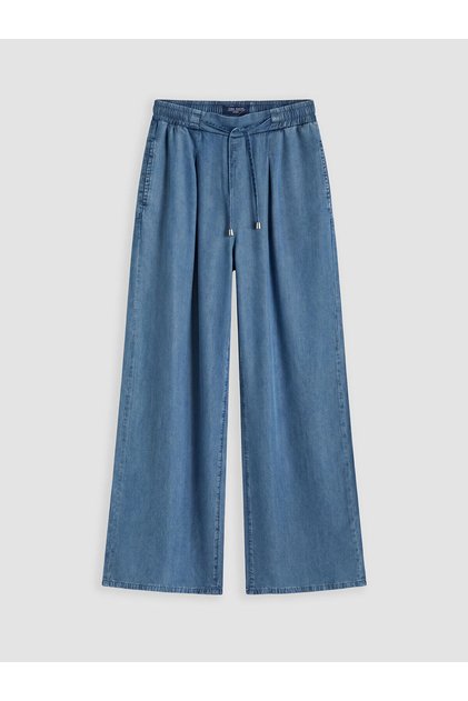 Nevavm Wideleg Fit Women's Jean Trousers with Elastic Waist and Difference in Color