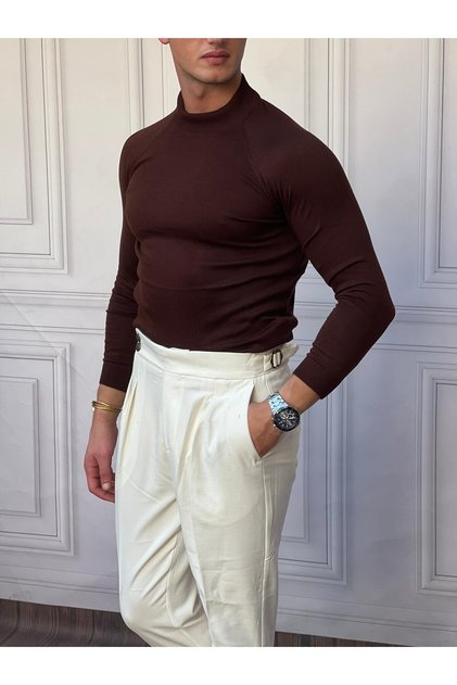 Slimfit Molded Cotton Knitwear Half Fisherman Knitwear Sweater