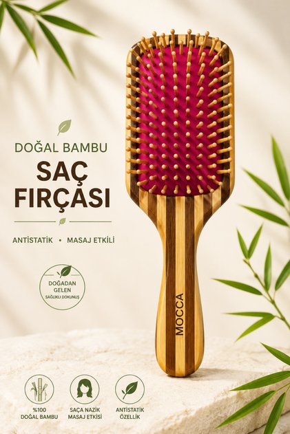 Doğal Bambu Saç Fırçası Antistatik Masaj Etkili Ahşap Tarak