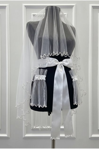 White Bridal Veil Set, Sparkling Crystal Stone Decorated, Henna Night Veil Coverlet 6 Pieces