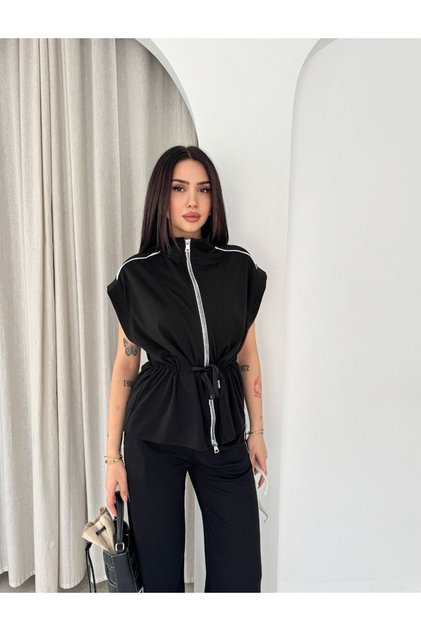 Premium Special Production Drawstring Waist, Two-Way Zipper, Carrying Bag, Wide Leg, Zero Sleeve Tracksuit Set