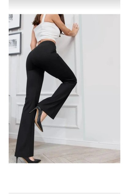 Women's Black Spanish Leg Ribbed Fabric Leggings – High Waist, Stretchy & Stylish