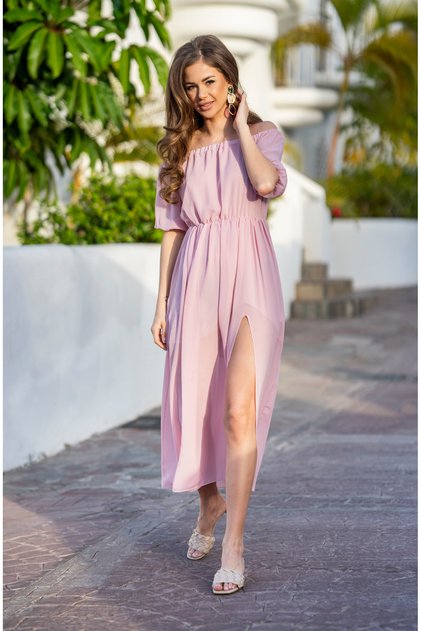 Rochie A515, Awama, Poliester, Roz pudrat, S-M INTL