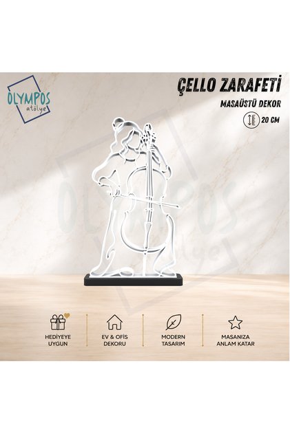 Çello Zarafeti | Dekoratif Stand | 20 cm | Minimal Çizgi Tasarım Masaüstü Biblo Hediyelik Obje