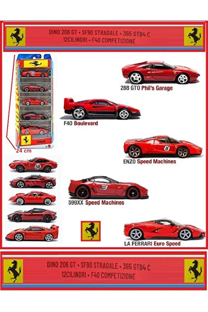 OYUNCAKSAHİLİ Ferrari Metal 5li Set 206GT SF90 365 GTB CILINDRI12