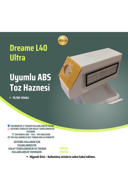 DREAM L40 ULTRA Uyumlu ABS Toz Haznesi – 3D Baskı Dayanıklı Yedek Parça – Filtre Yuvalı