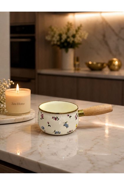 ACAR PETIT FLEUR SERİSİ EMAYE GÖVDELİ AHŞAP SAPLI SOSLUK SÜTLÜK 14CM