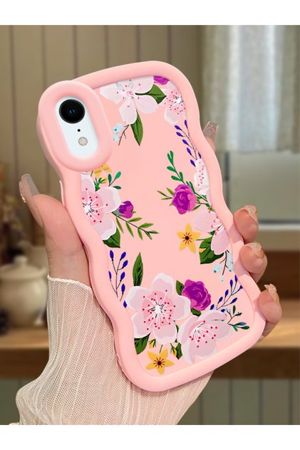 iPhone Xr Compatible Case Camera Protector Pink Silicone Couple Phone Case Floral Pattern
