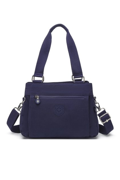 Medium Size Multi-Pocket Waterproof Lightweight Crinkle Fabric Women's Shoulder Bag Navy Blue