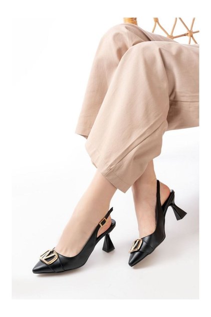 Women's Sante Black Patent Leather Buckle Detailed Heeled Shoes