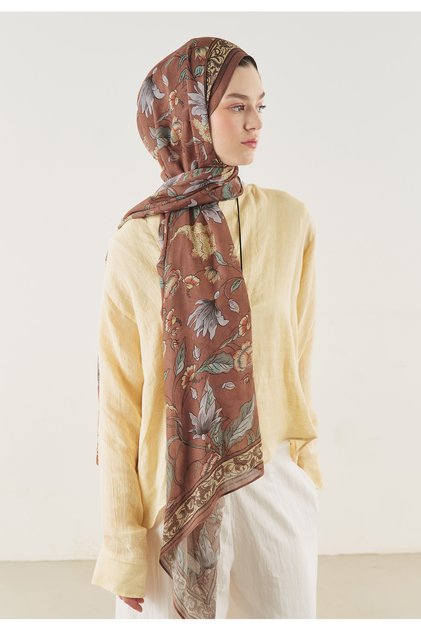 Pure Ethnic Desen Soft Viskon Şal Tarçın Kabuğu