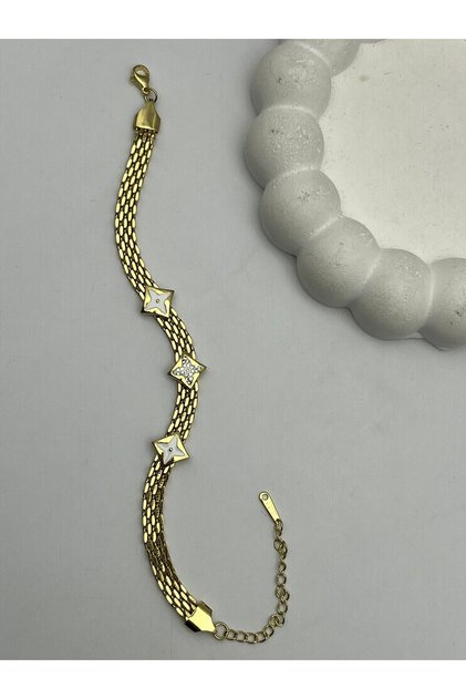 26Blk15 - cm Star Detailed Gold Steel Bracelet