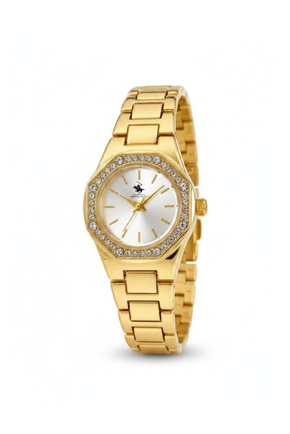 Hexagonal Case Gold Color Steel Women's Wristwatch - 20 cm Length
