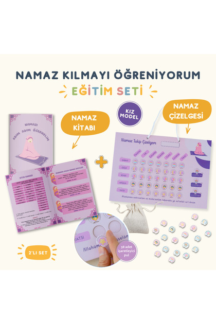 Namaz Kılmayı Öğreniyorum Eğitim Seti | Namaz Takip Çizelgem | Namaz Kitabı | Kız-Pembe