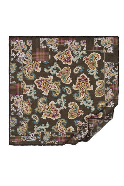 Haki Yeşili Patchwork Desenli Tensel Eşarp