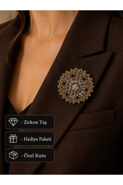 Hediye Kristal Taşlı Osmanlı Motifli Zarafet Kadın Broşu – Özel Tasarım Vintage Yaka İğnesi