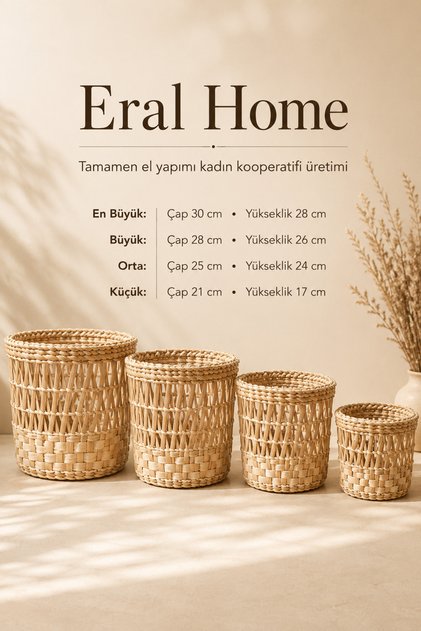 Dekroratif Doğal El Yapımı Hasır Saksılık Sepet Battal Boy / 1 adet