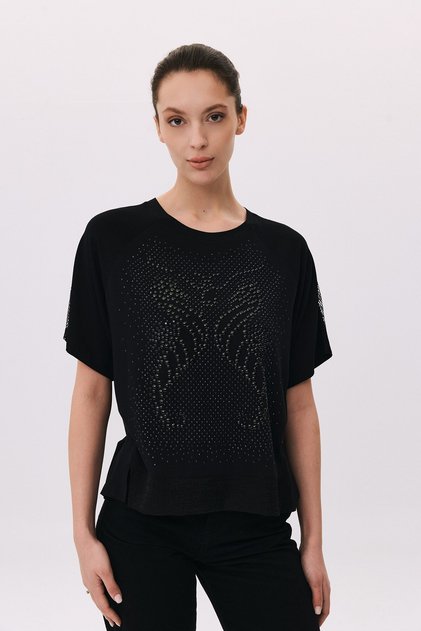 Seahorse Stone Detailed Shiny Kupra and Mesh Detailed T-Shirt