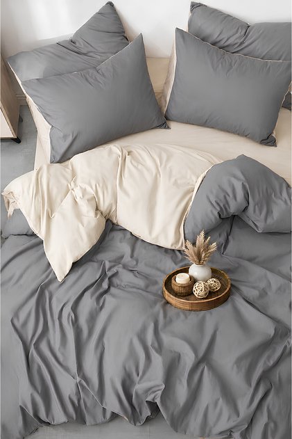 Cream & Gray Single Duvet Cover Set – Modern Minimal Series