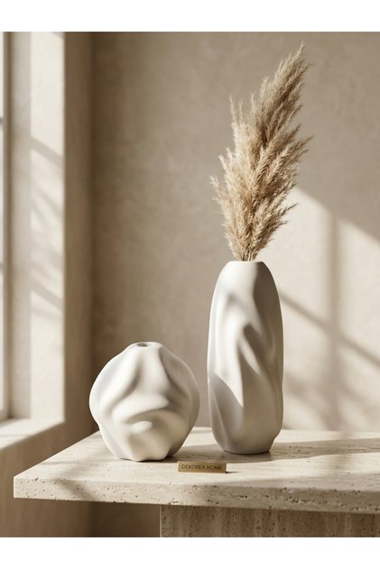 El Yapımı Taş Tozu Dekoratif Pinterest Vazo Seti - İskandinav ve Bohem Ev Aksesuarı
