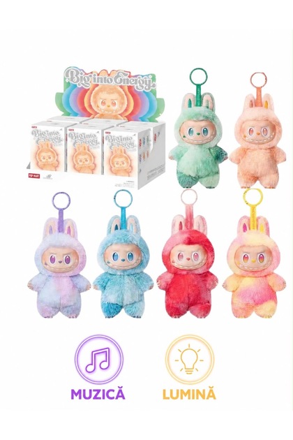 Figurină muzicală de pluș LaBubu cu lumini, Culoare aleatorie, 18 cm