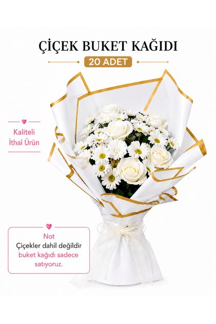 Çiçekmalzemecisi 20 Adet Siyah Gold Kenarlı Çiçek Buket Kağıdı 57x57 cm İthal Kalın Gramaj