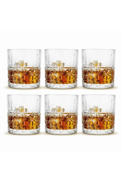 Set de 6 pahare de cristal Classix, 215 ml, cu design elegant cu relief tăiat, pahar jos pentru Whisky și Bourbon