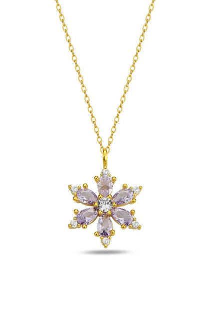 Gold Color Lilac Drop Stone Lotus Camellia Flower Steel Necklace Waterproof Anti-Allergic Non-Tarnish