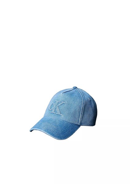 Erkek CK Logo İmzalı Ayarlanabilir Tokalı Denim Mavi Şapka