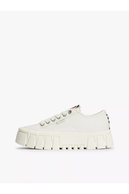 Kadın Platform Tabanlı Düşük Bilekli Desenli Ekru Sneaker