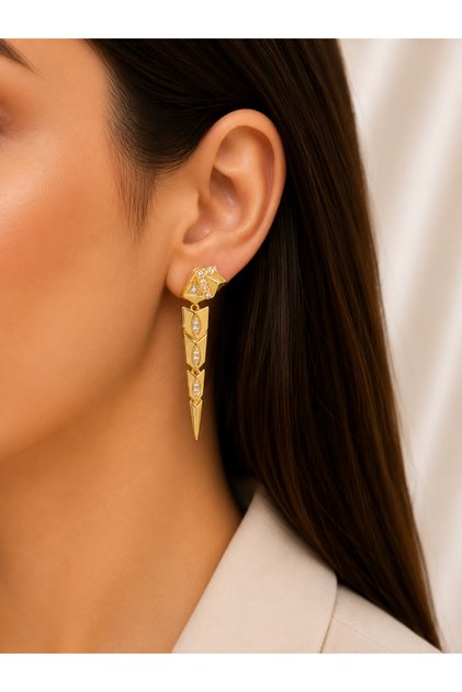 Not Blackening Gold Color Geometric Design Zircon Stone Dangle Earrings for Women ✨