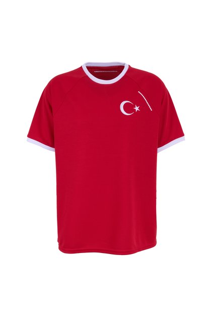 TÜRKİYE - SEZON Kırmızı Tshirt Bisiklet Yaka Regular Fit Nakışlı Erkek T-Shirt