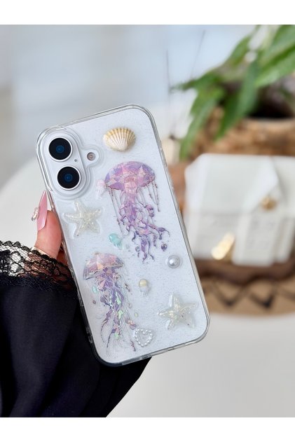 iPhone 16 Compatible Flexible Silicone Case with Jellyfish Design and Toy