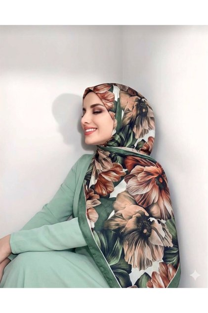 Poppy Pattern Bamboo Knit Shawl - Khaki Green