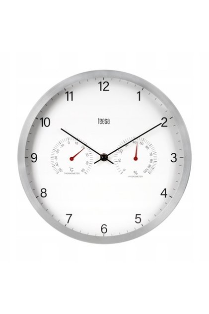 Ceas de perete, Teesa, 30 cm, cu termometru și higrometru, alb