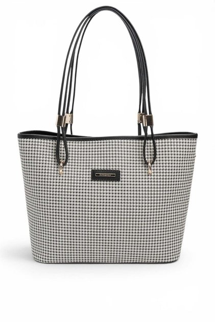 Black - Black Plaid Line Square Women's Shoulder Bag Sp1282