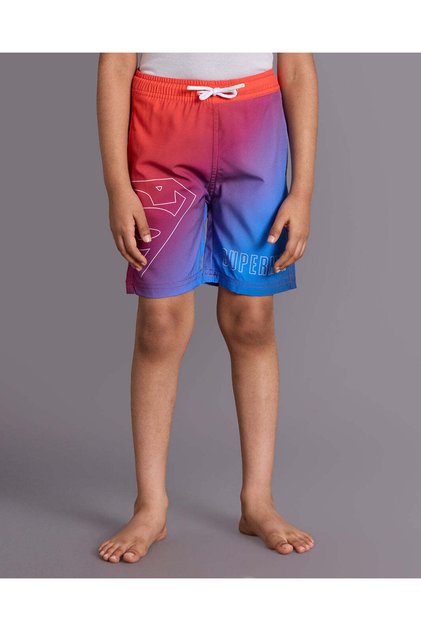 Boys Red Superman Printed Swim Shorts