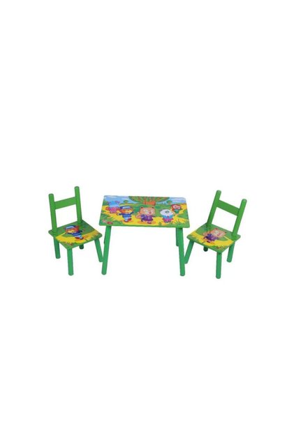 Set Masuta copii din lemn cu 2 scaunele - Ursuleti /Verde
